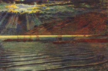 William Holman Hunt : Fishingboats by Moonlight